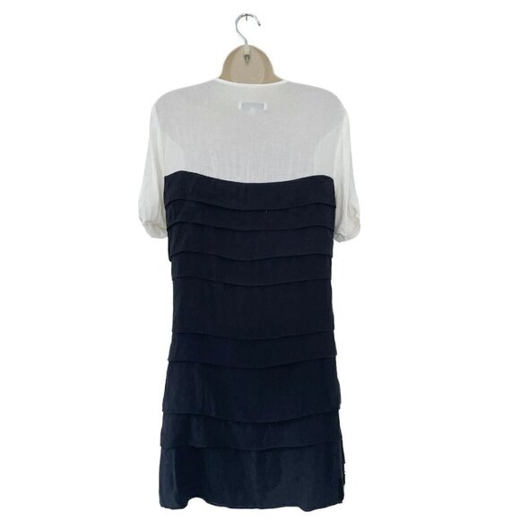 Sandro Woman's Sz 2 (US Sz M)  Black Tiered Dress w/ Cream Top Button Placket - Picture 3 of 7